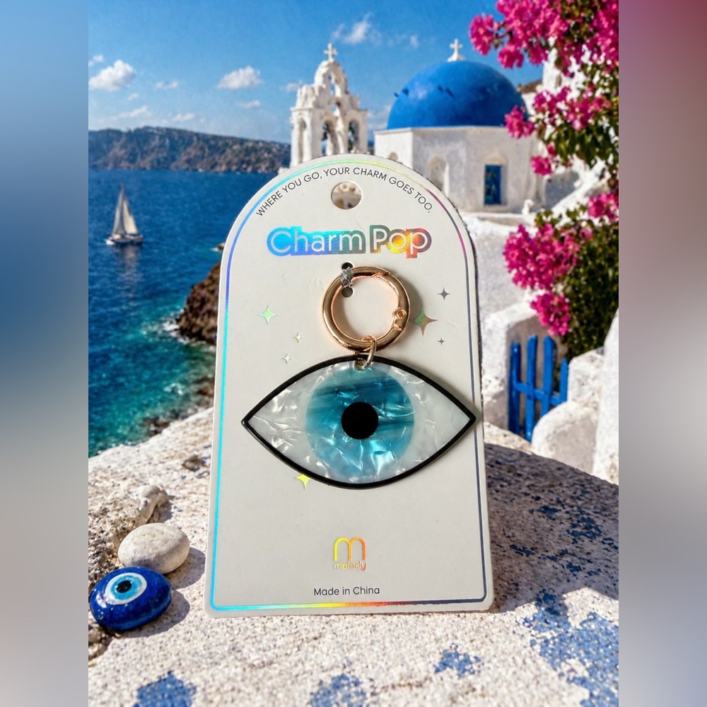 Evil Eye Bag Charm ✨ Iridescent Gold Tone Keychain 🧿Protective Charm